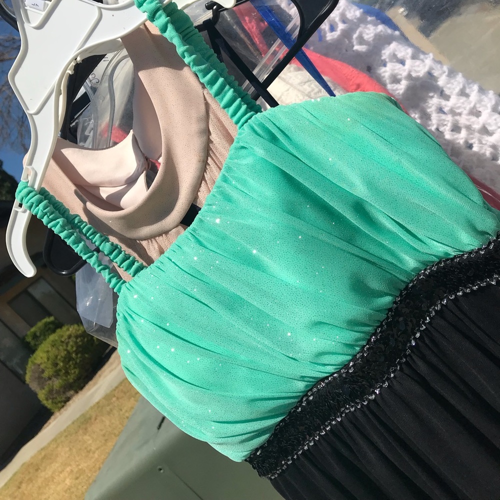 Agua and black long dress